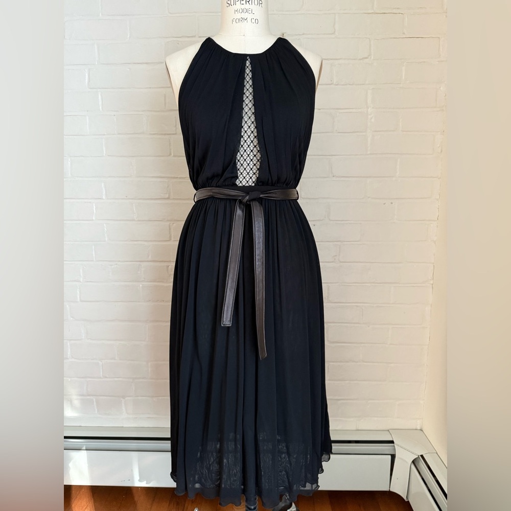 Gucci Black Silk jersey Dress with Lace front & Leather Belt